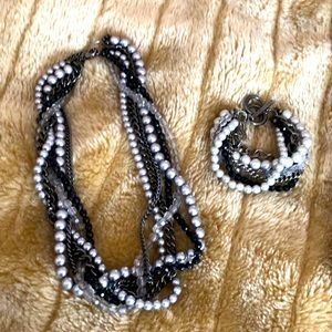 Gray crystal and black necklace & bracelet